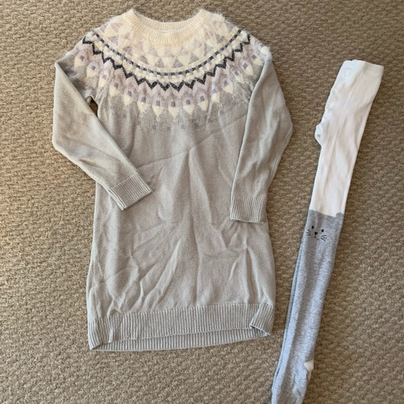 Gap Fair Isle Sweater Dress Gap White Holiday L 10 11 Tights Christmas - Picture 2 of 6